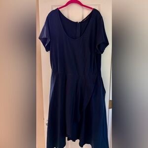 Eshakti 18W Navy Dress Faux Wrap Ruffle Exposed Zipper